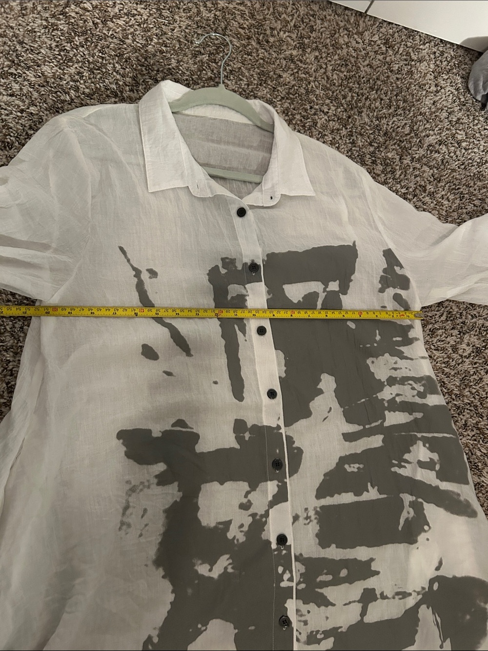 White Button-Front Shirt with Gray Graphic from Japan - Picture 4 of 7